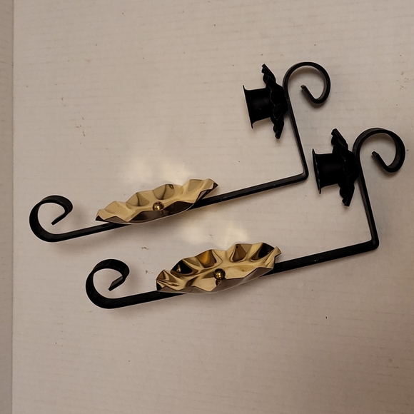 Pair of Iron Candle Wall Sconces with Gold Reflector - Picture 4 of 16